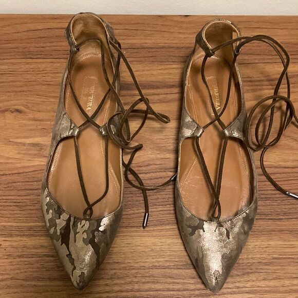 Aquazzura Metallic Lace-Up Flats - Picture 1 of 9